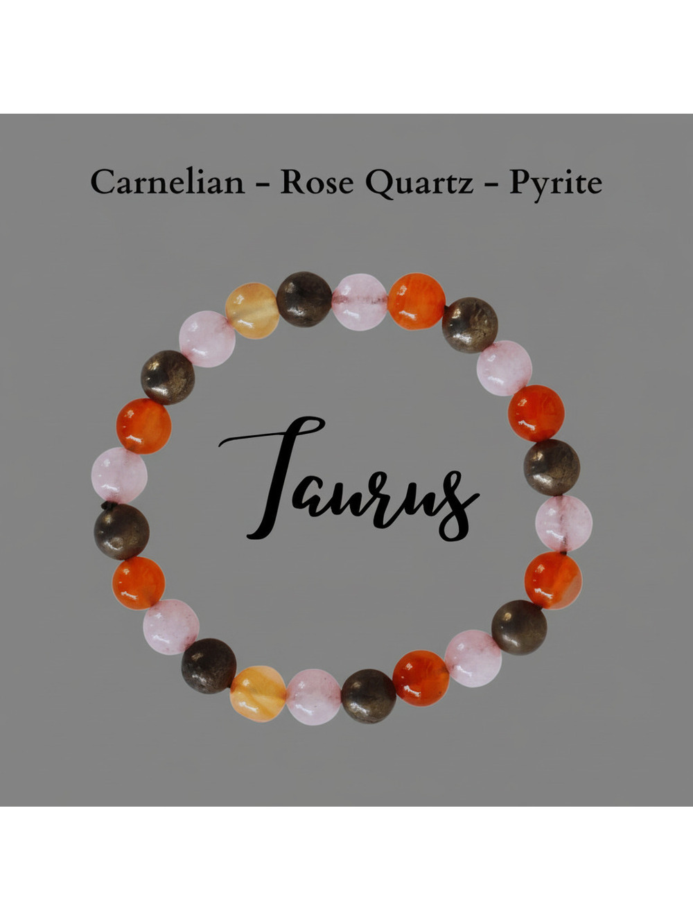 Zodiac Taurus Gemstone Bracelet | Carnelian-Quartz-Pyrite